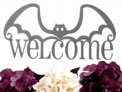 Halloween Bat Welcome Metal Sign - Silver Halloween Decor Halloween Bats Outdoor Sign Door Sign Wall Art