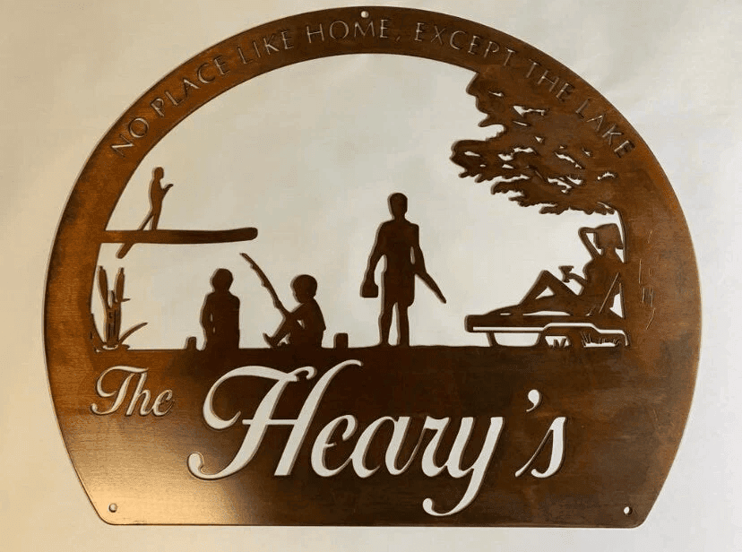 Metal Fishing Sign Fishing Family By The Lake Sign With Your Name Metal Wall Art Metal House Sign