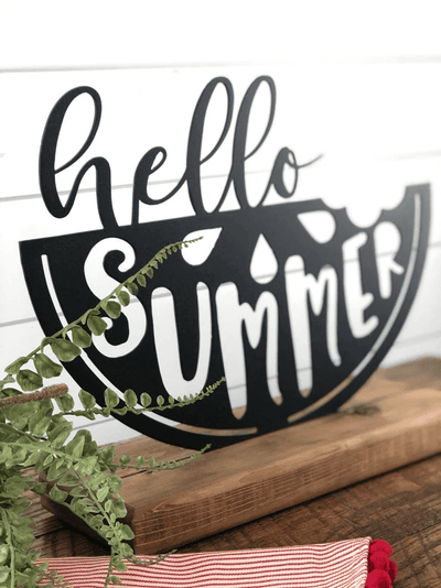 Hello Summer Watermelon Decor Summer Metal Sign Farmhouse Shelf Decor Metal Sign Housewarming Gift Rustic Metal And Wood