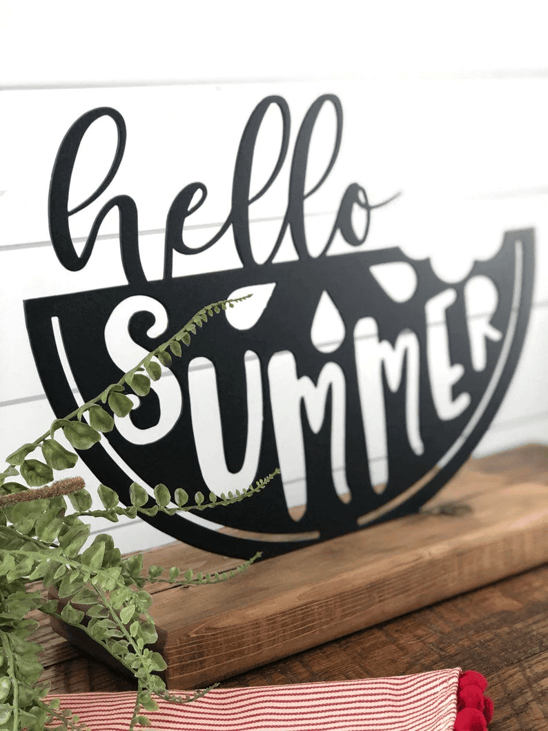 Hello Summer Watermelon Decor Summer Metal Sign Farmhouse Shelf Decor Metal Sign Housewarming Gift Rustic Metal And Wood