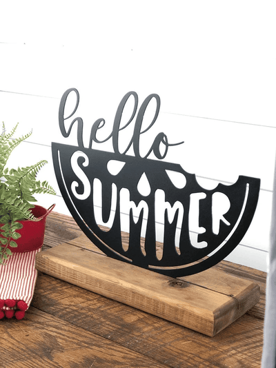 Hello Summer Watermelon Decor Summer Metal Sign Farmhouse Shelf Decor Metal Sign Housewarming Gift Rustic Metal And Wood