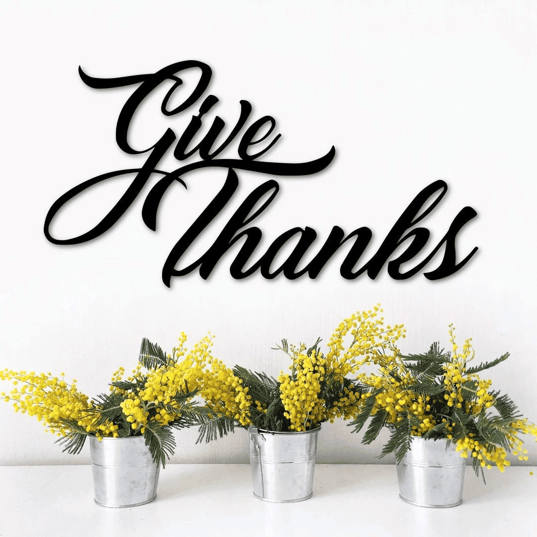 Give Thanks Sign - Fall Decor Metal Word Art - Dining Room Wall Art - Script Words Thanksgiving Decor - Fall