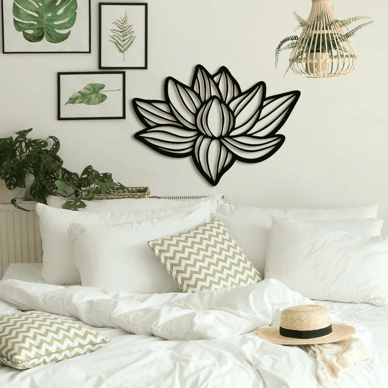 Metal Wall Art Lotus Wall Art Metal Sign Home Decor Living Room Wall Art Bedroom Wall Decor Boho Wall Art Yoga Wall Art
