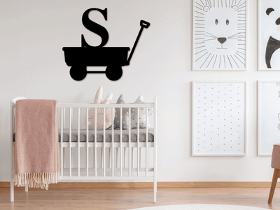 Kids Initial Sign Wagon Sign Initial Sign Metal Wagon Sign Kids Room Decor Above Crib Baby Crib Decor Metal Name Sign
