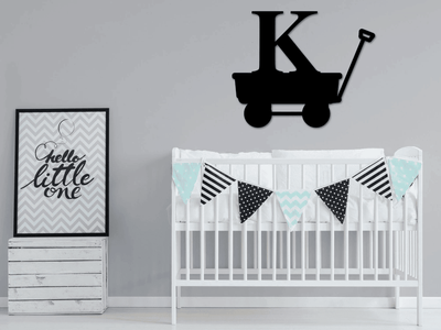 Kids Initial Sign Wagon Sign Initial Sign Metal Wagon Sign Kids Room Decor Above Crib Baby Crib Decor Metal Name Sign