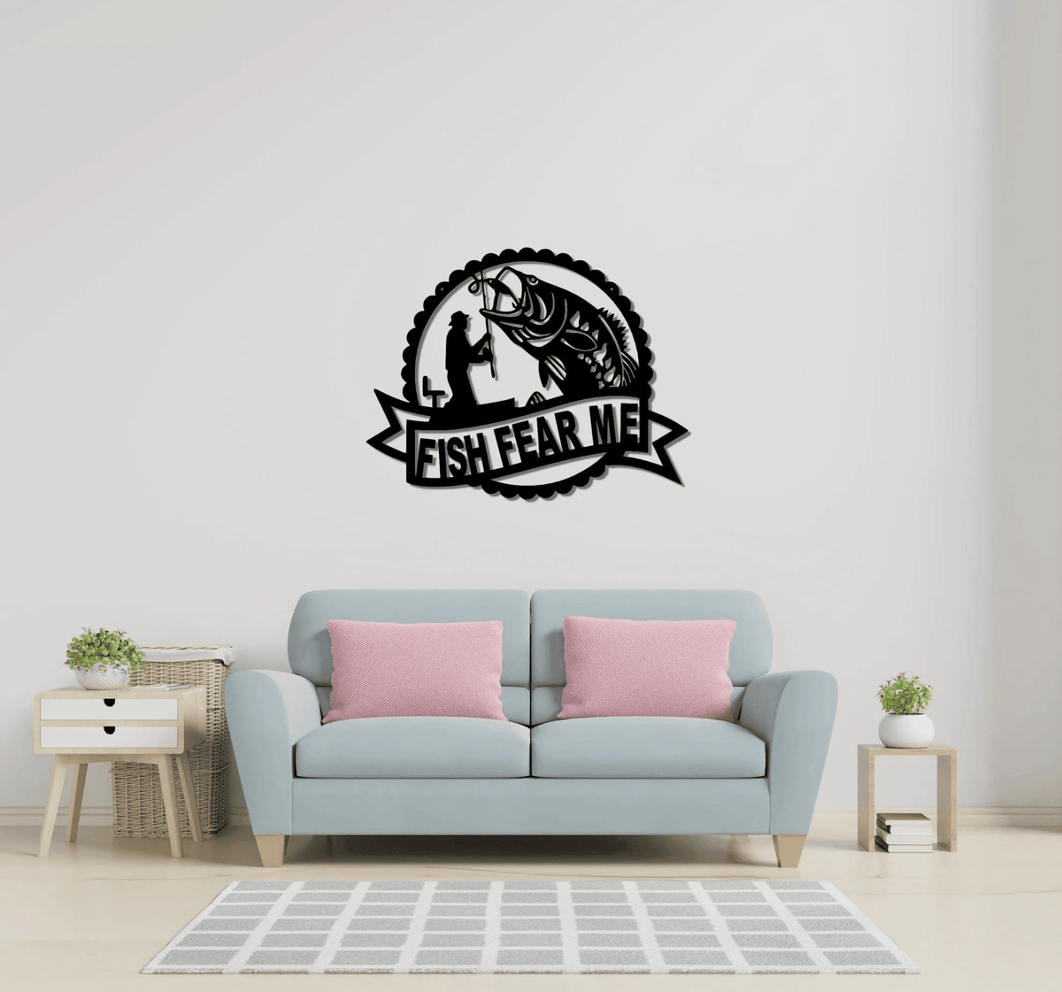 Fisherman Wall Sign Fish Metal Wall Art Home Wall Decorations Mancave Sign Fishing Gear Room Sign Fish Fear Me Sign