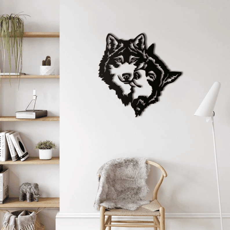 Metal Wall Decor Metal Wolf Couple D�cor Animal Art Wall Hanging Home Living Room Wall Art Interior Decoration Wolf Sign