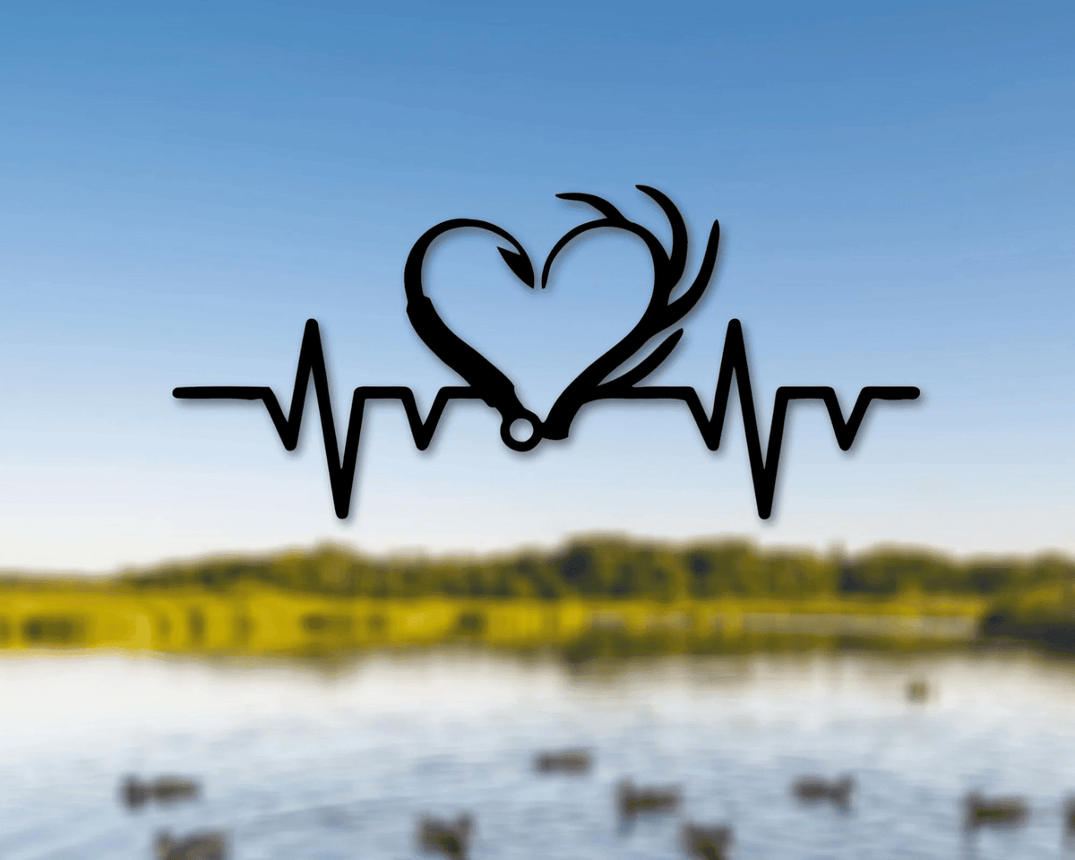 Fish Hook And Antler Heartbeat Sign Hunting Decor Hunting Sign Fishing Decor Fishing Sign Hunters Gift Hunting Lovers
