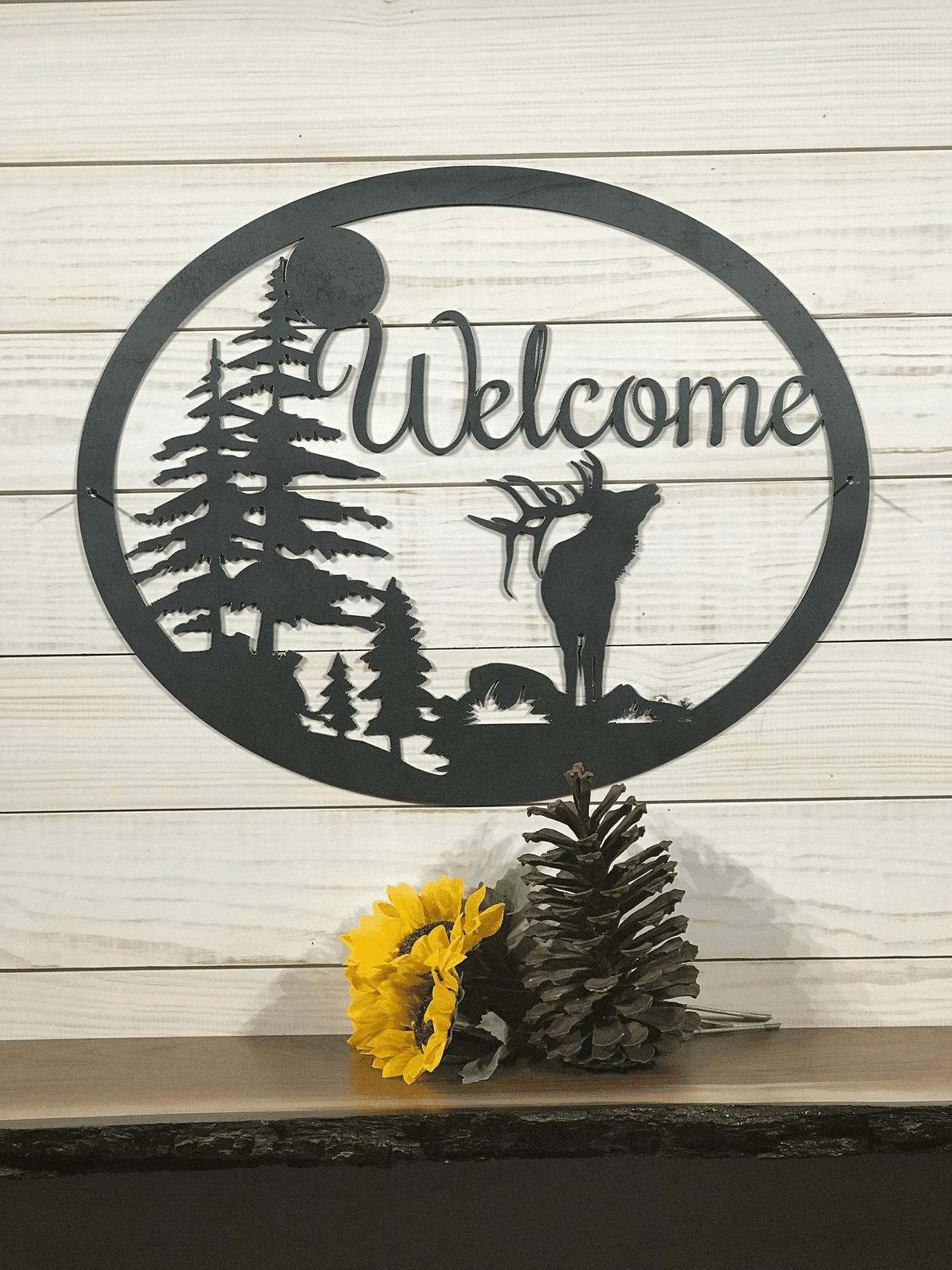 Large Metal Elk Welcome Sign - 36 Inch Rustic Metal Decor - Hunting Gift - Large Metal Sign