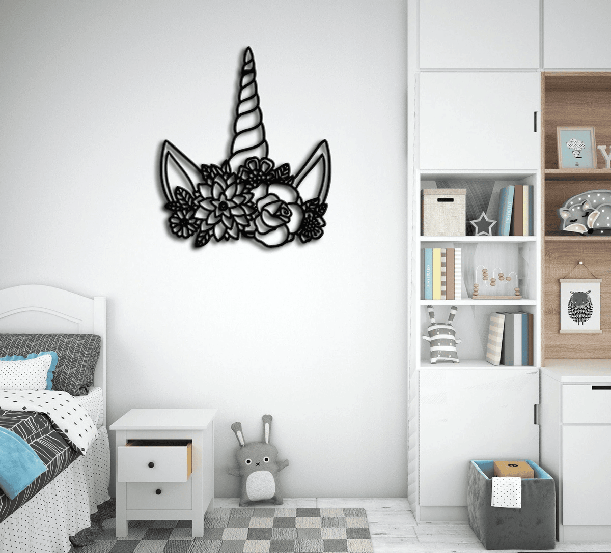 Kids Room Unicorn Wall Decor Metal Wall Sign Metal Wall Hanging Interior Wall Decor Flower Unicorn