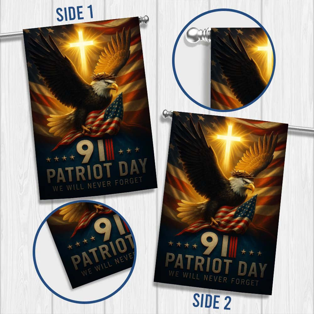 American Flag - Patriot Day 911 We Will Never Forget Memorial Eagle American Flag, Decorative Indoor Outdoor Flag