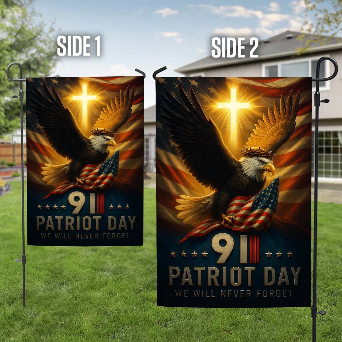 American Flag - Patriot Day 911 We Will Never Forget Memorial Eagle American Flag, Decorative Indoor Outdoor Flag