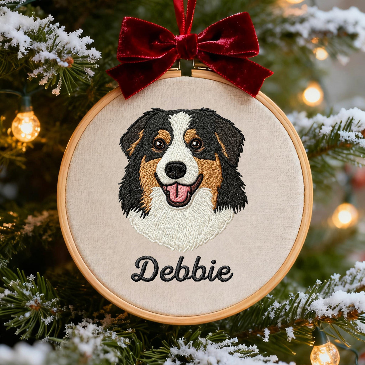 Embroidered Pet Portrait Ornament with Name,Custom Embroidered Christmas Ornament,Pet Portrait Gift for Pet Lovers,Dog Memorial Gift