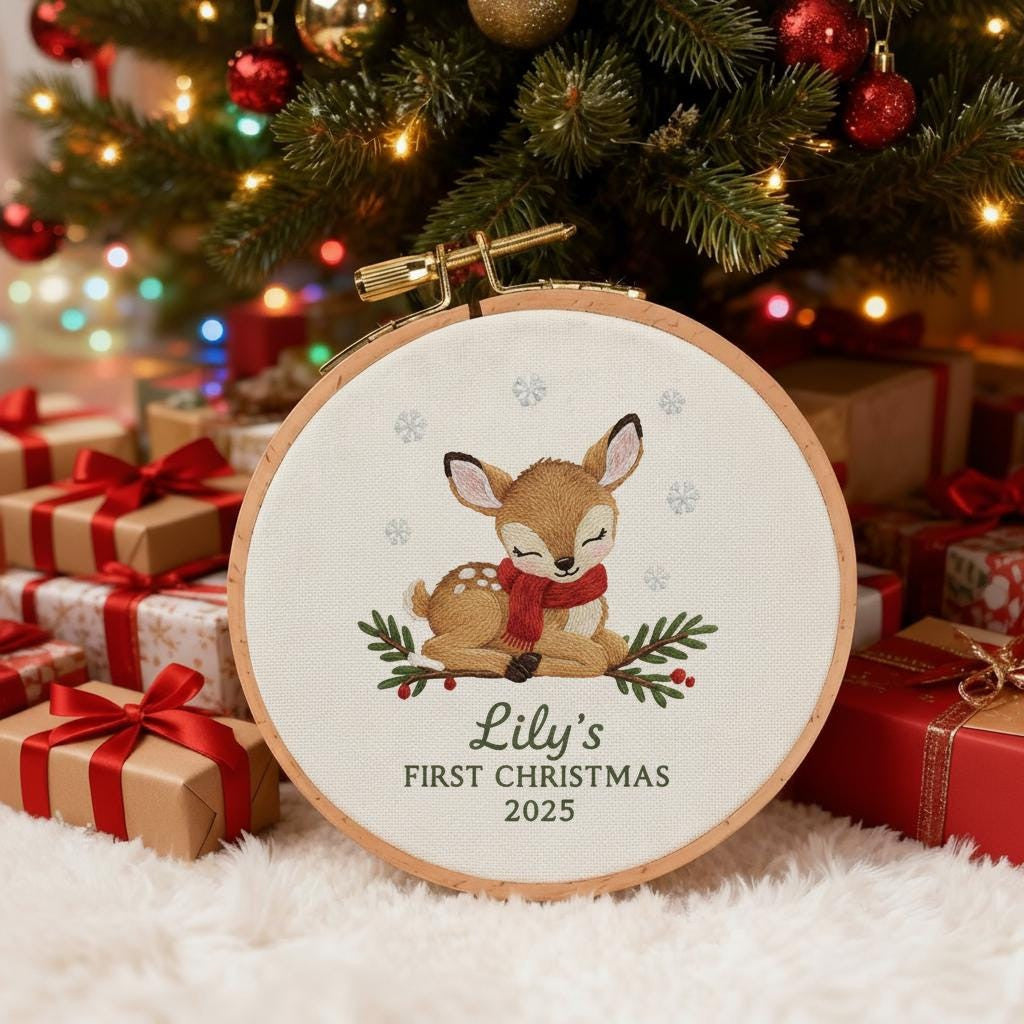 Personalized Baby's First Christmas Embroidered Ornament, Custom Name Keepsake, Handmade Holiday Decor For Christmas 2025