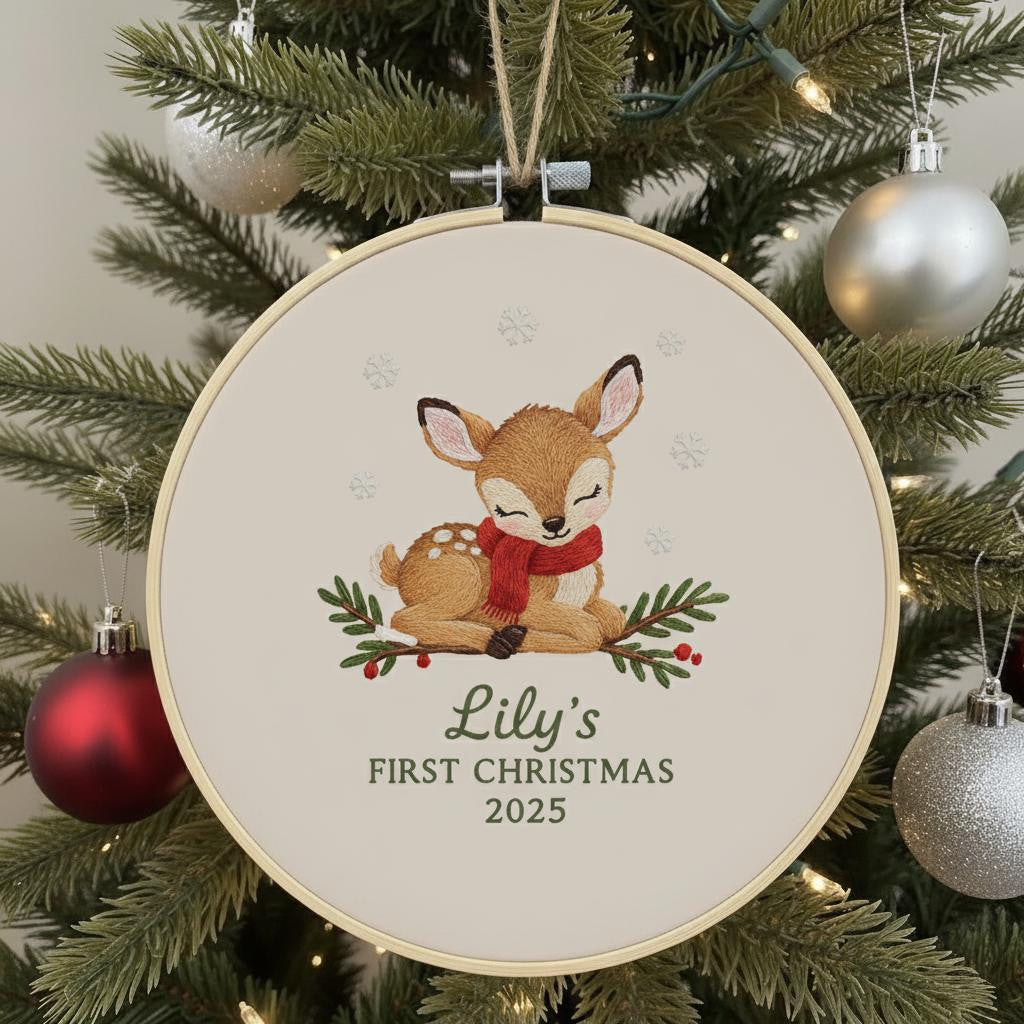 Personalized Baby's First Christmas Embroidered Ornament, Custom Name Keepsake, Handmade Holiday Decor For Christmas 2025