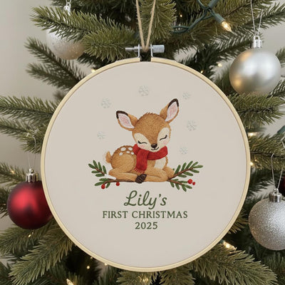 Personalized Baby's First Christmas Embroidered Ornament, Custom Name Keepsake, Handmade Holiday Decor For Christmas 2025