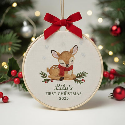 Personalized Baby's First Christmas Embroidered Ornament, Custom Name Keepsake, Handmade Holiday Decor For Christmas 2025
