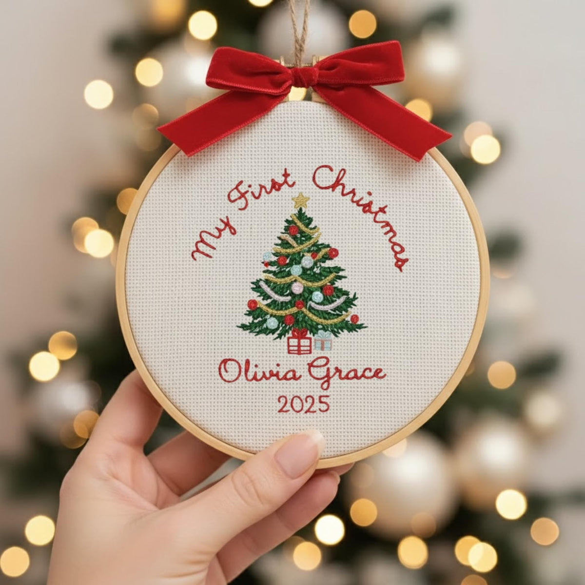 Baby’s First Christmas Ornament 2025, Personalized Embroidered Ornament, Custom Name Christmas Tree Decor, Newborn Keepsake Gift