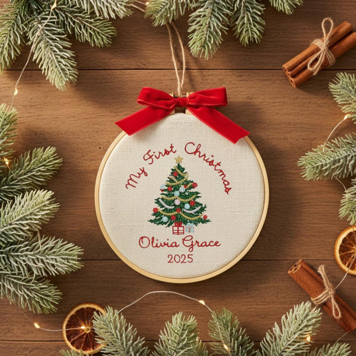 Baby’s First Christmas Ornament 2025, Personalized Embroidered Ornament, Custom Name Christmas Tree Decor, Newborn Keepsake Gift