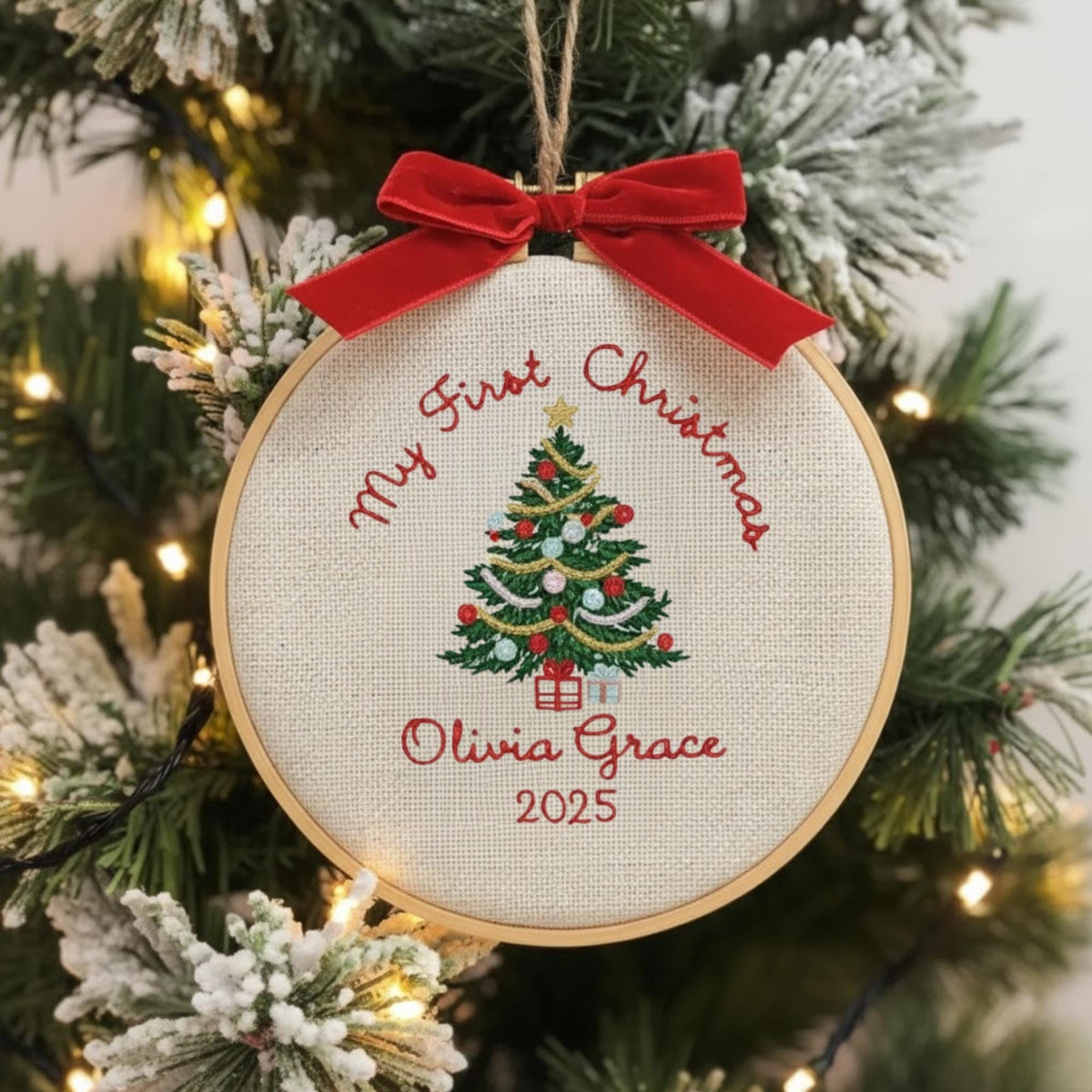 Baby’s First Christmas Ornament 2025, Personalized Embroidered Ornament, Custom Name Christmas Tree Decor, Newborn Keepsake Gift