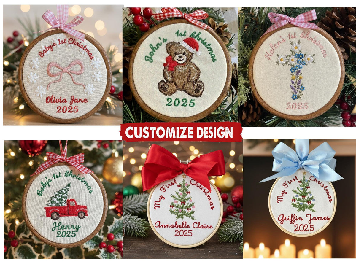 Custom Hand Embroidered Baby's First Christmas Ornament, Baby's Christmas Tree Ornament Gift, Unique Gift for New Baby,Custom Christmas Gift