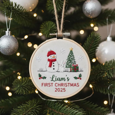 Custom Reindeer Baby's First Christmas Hand Embroidered Ornament, Personalized Unique Gift for New Baby, 2025 Christmas Gift, Holiday Decor