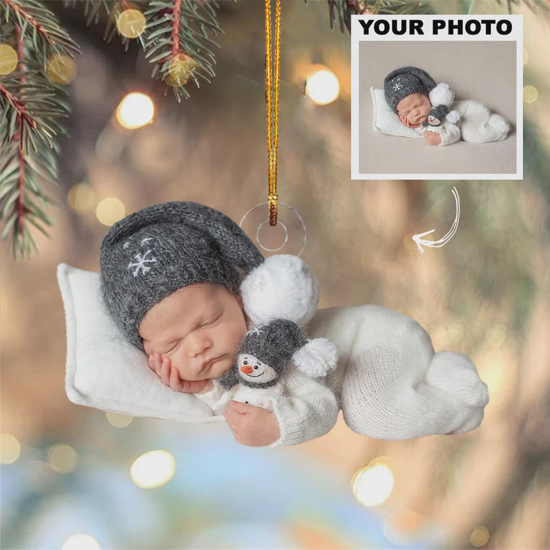 Baby First Christmas Newborn Ornament Personalized Custom Photo Mica Ornament, Christmas Gift For Family Members