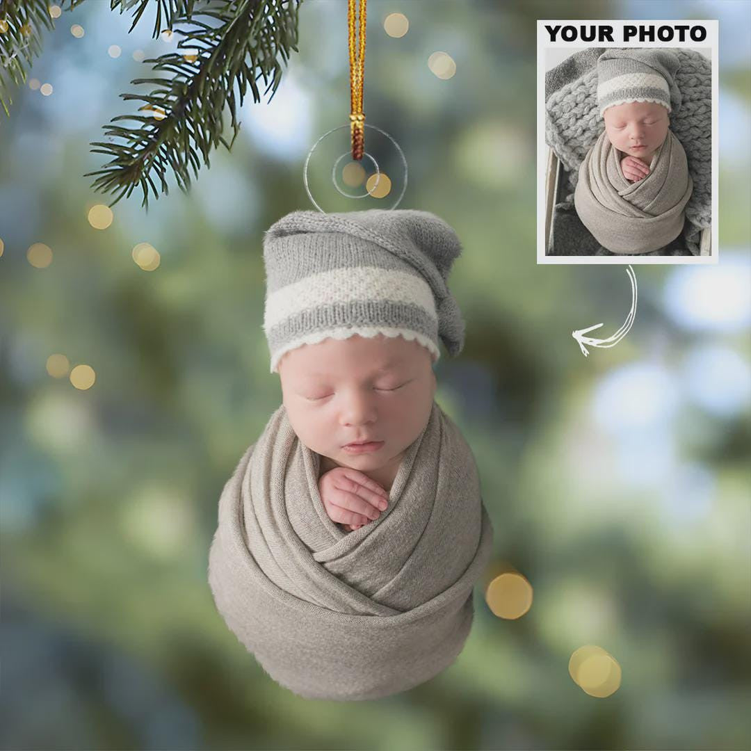Baby First Christmas Newborn Ornament Personalized Custom Photo Mica Ornament, Christmas Gift For Family Members