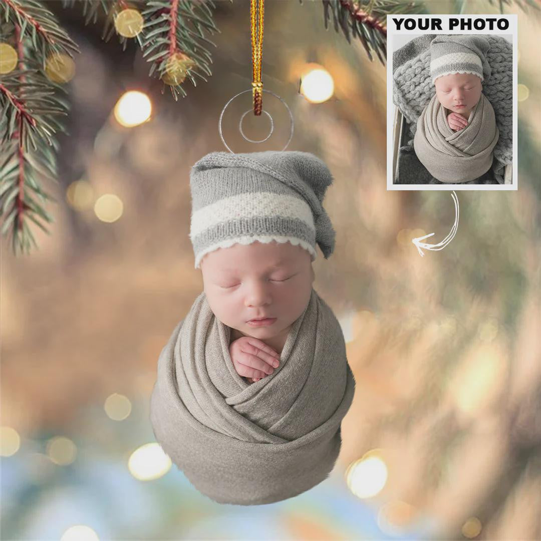 Baby First Christmas Newborn Ornament Personalized Custom Photo Mica Ornament, Christmas Gift For Family Members