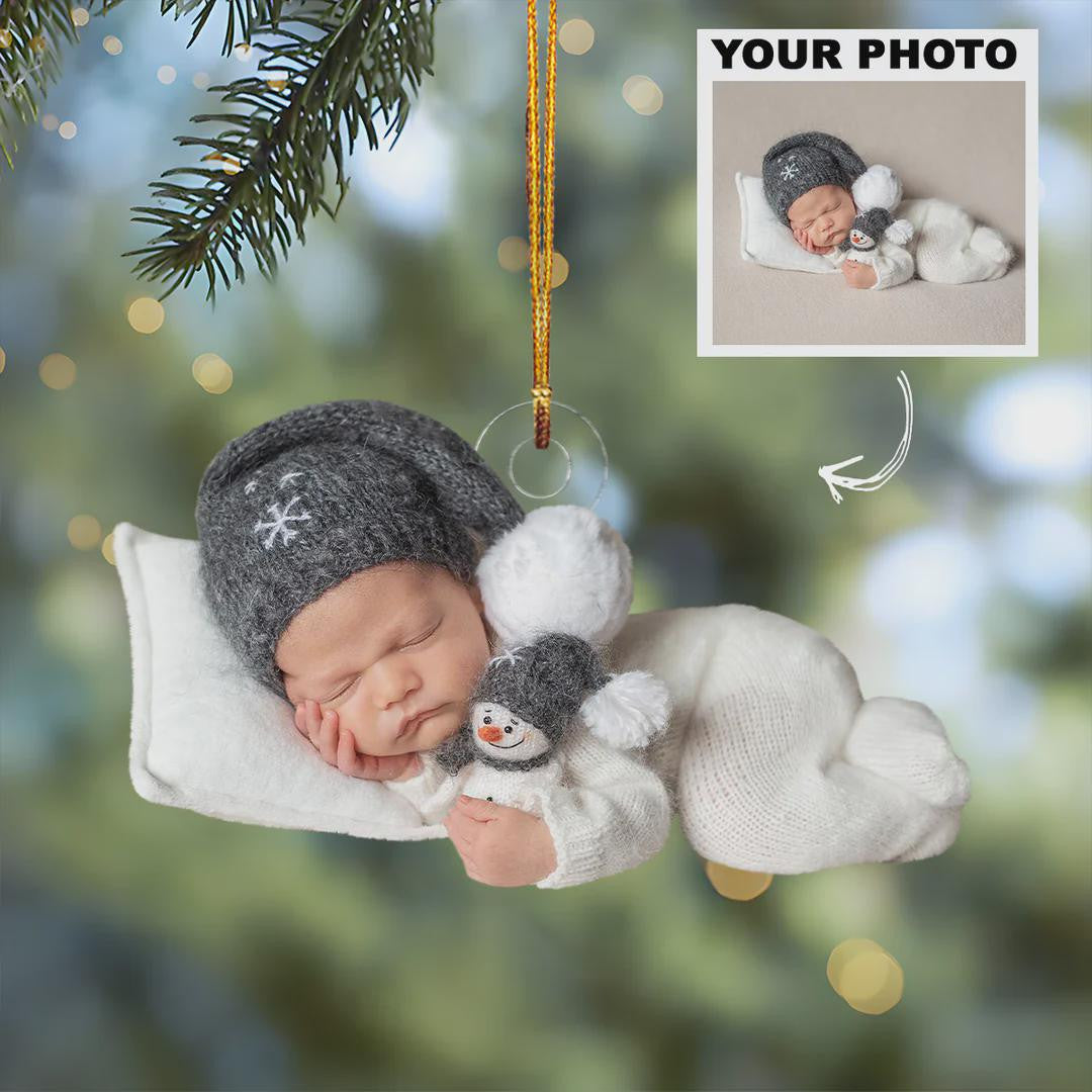 Baby First Christmas Newborn Ornament Personalized Custom Photo Mica Ornament, Christmas Gift For Family Members