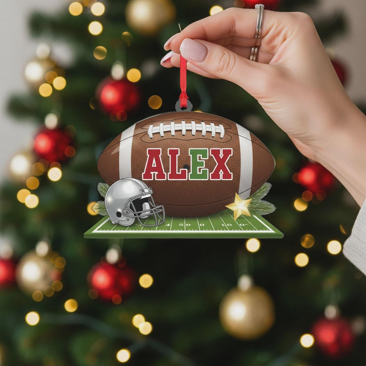 Personalized Football Christmas Ornament Football Player Gift, American Football Acrylic Ornament, Football Helmet And Ball Gift for Him