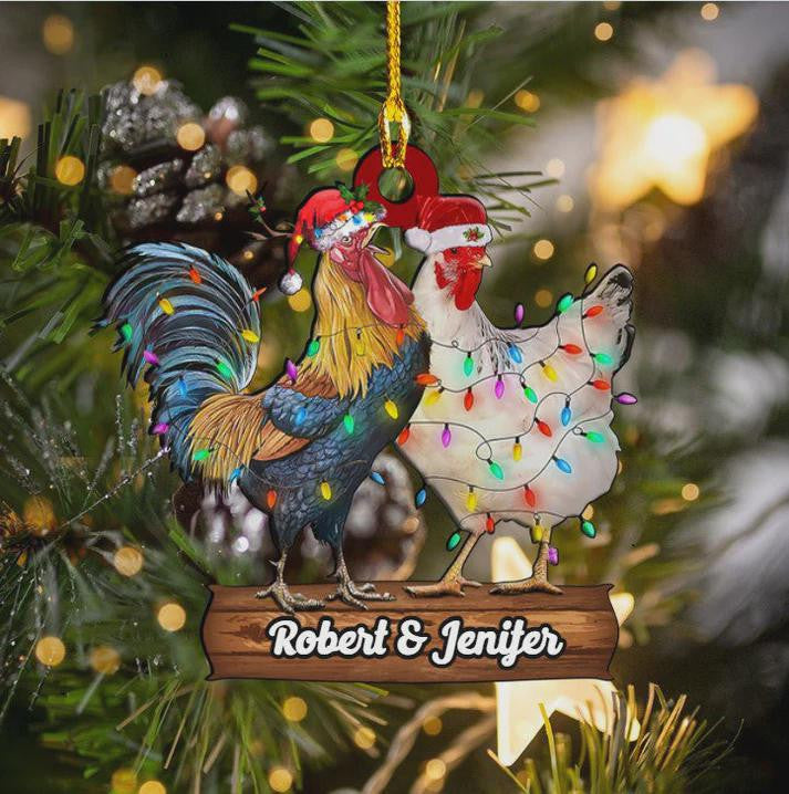 Personalized Chicken Couple Christmas Ornament for Husband and Wife, Chicken Hen Rooster I Love You To The Coop, Chicken Farmer Ornament