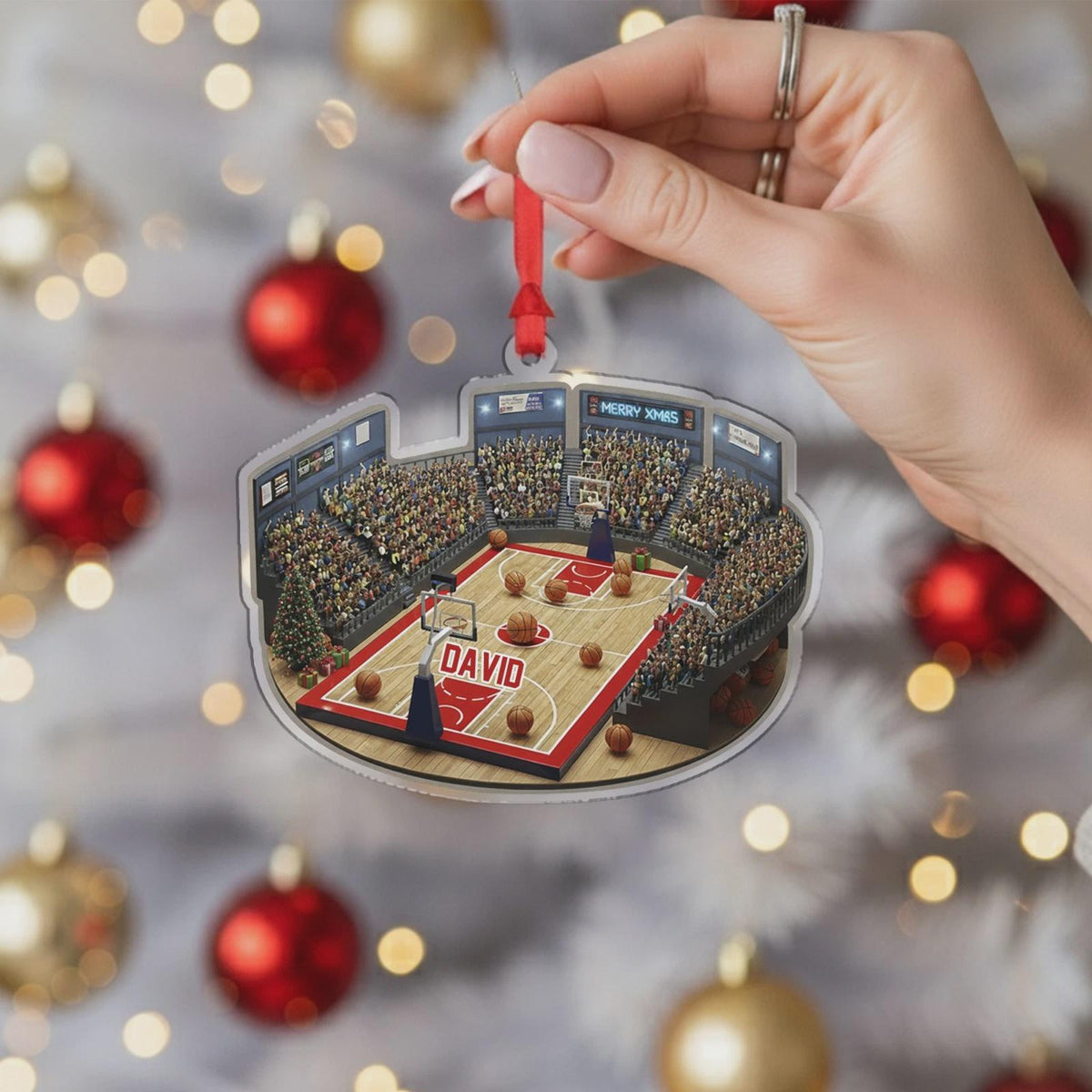 Personalized Basketball Court Ornament Christmas Player Fan Custom Gift Decor, Basketball Court Acrylic Ornament, Basketball Gift For Him