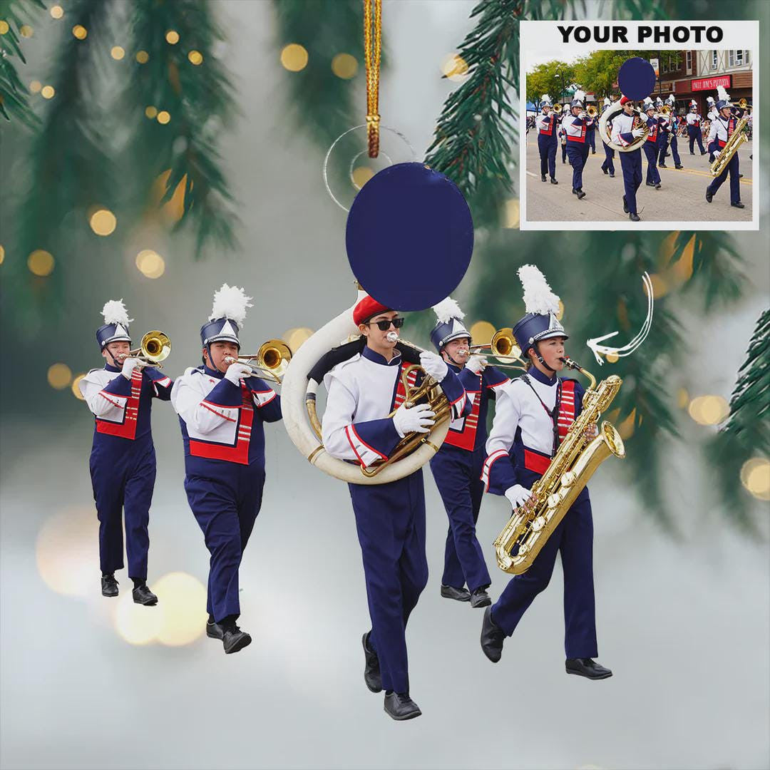 Marching Band Personalized Photo Ornament Gift For Friends, Music Lovers, Uniform Instrument Gift for Musician, High School Band Keepsake