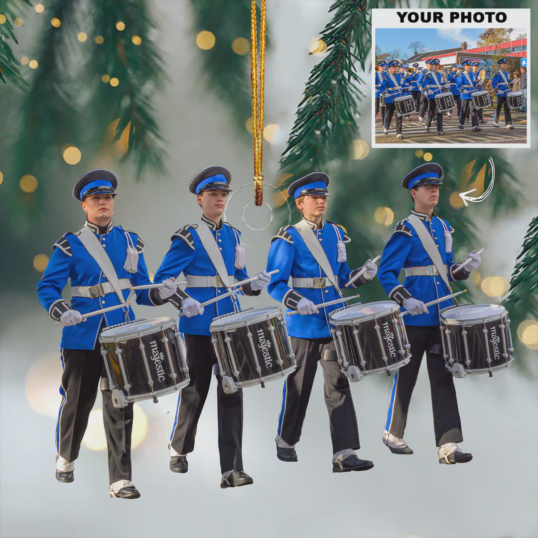 Marching Band Personalized Photo Ornament Gift For Friends, Music Lovers, Uniform Instrument Gift for Musician, High School Band Keepsake