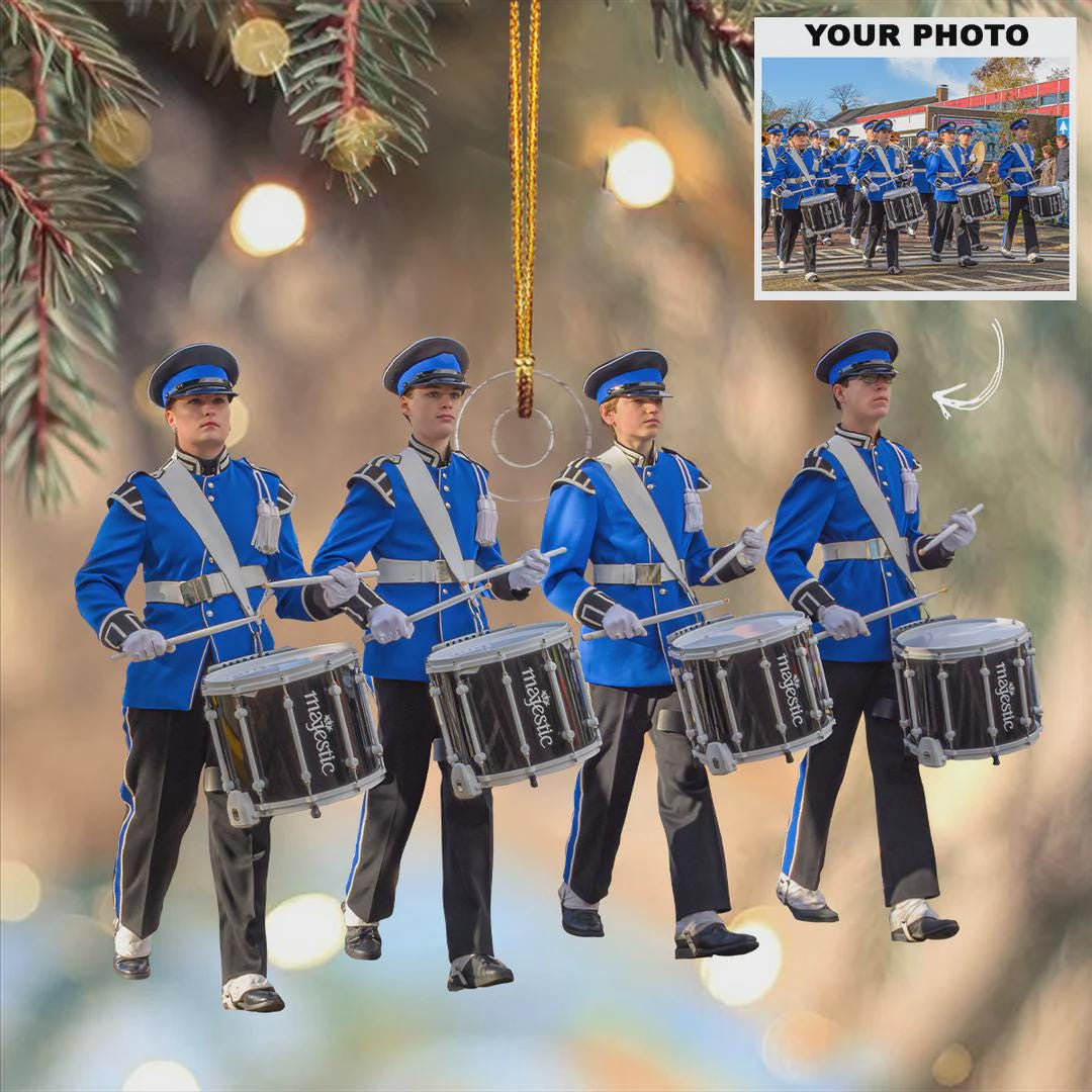 Marching Band Personalized Photo Ornament Gift For Friends, Music Lovers, Uniform Instrument Gift for Musician, High School Band Keepsake