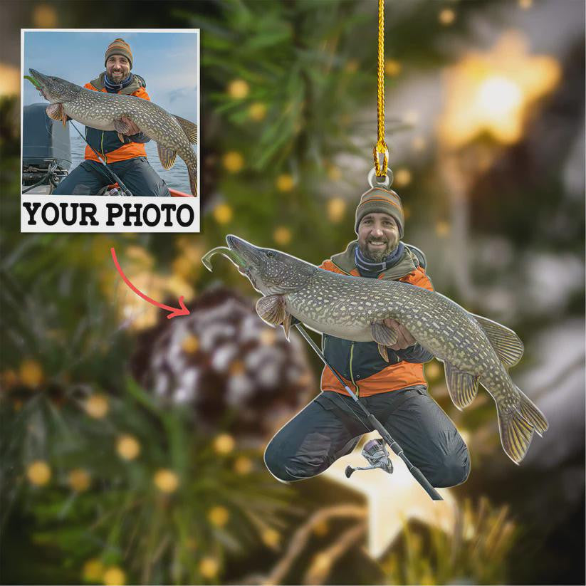 Personalized Photo Ornament Gift For Fishing Lovers, Custom Photo Fisherman Ornament, Christmas Tree Decor, Christmas Gift For Friend, Team
