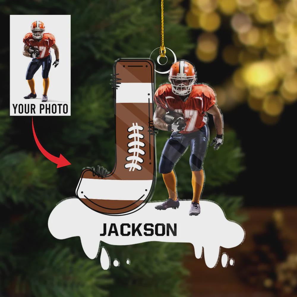 American Football Acrylic Ornament Custom Photo And Name Gift For Football Lovers, Football Christmas Ornament, Sport Player,Football Player