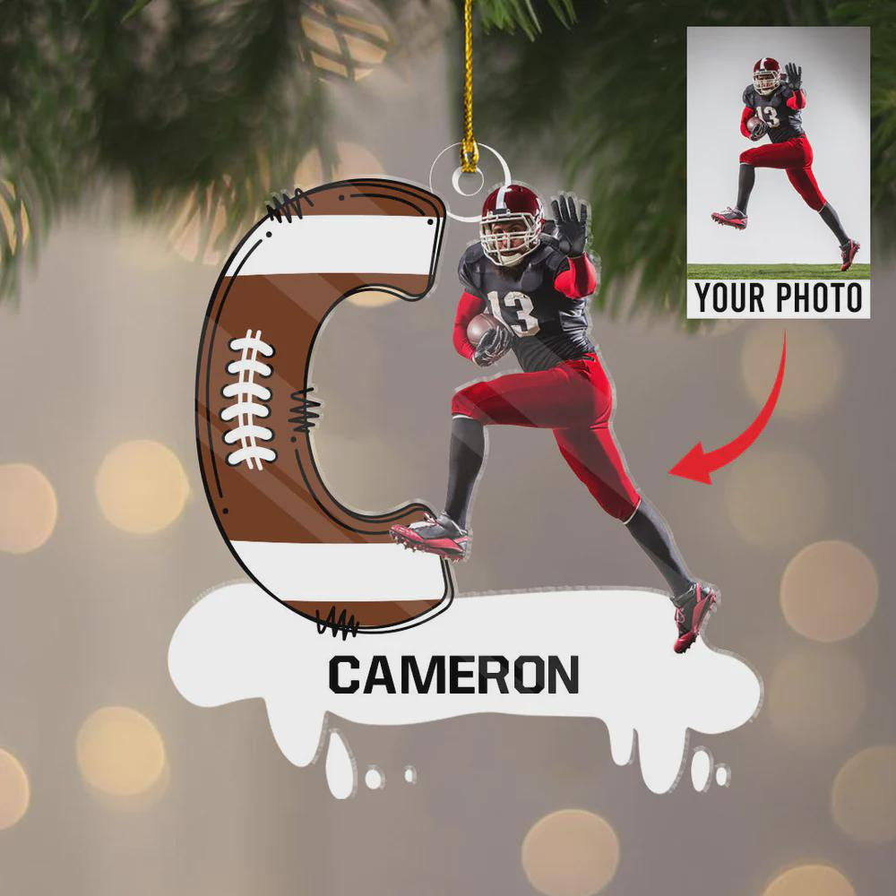 American Football Acrylic Ornament Custom Photo And Name Gift For Football Lovers, Football Christmas Ornament, Sport Player,Football Player