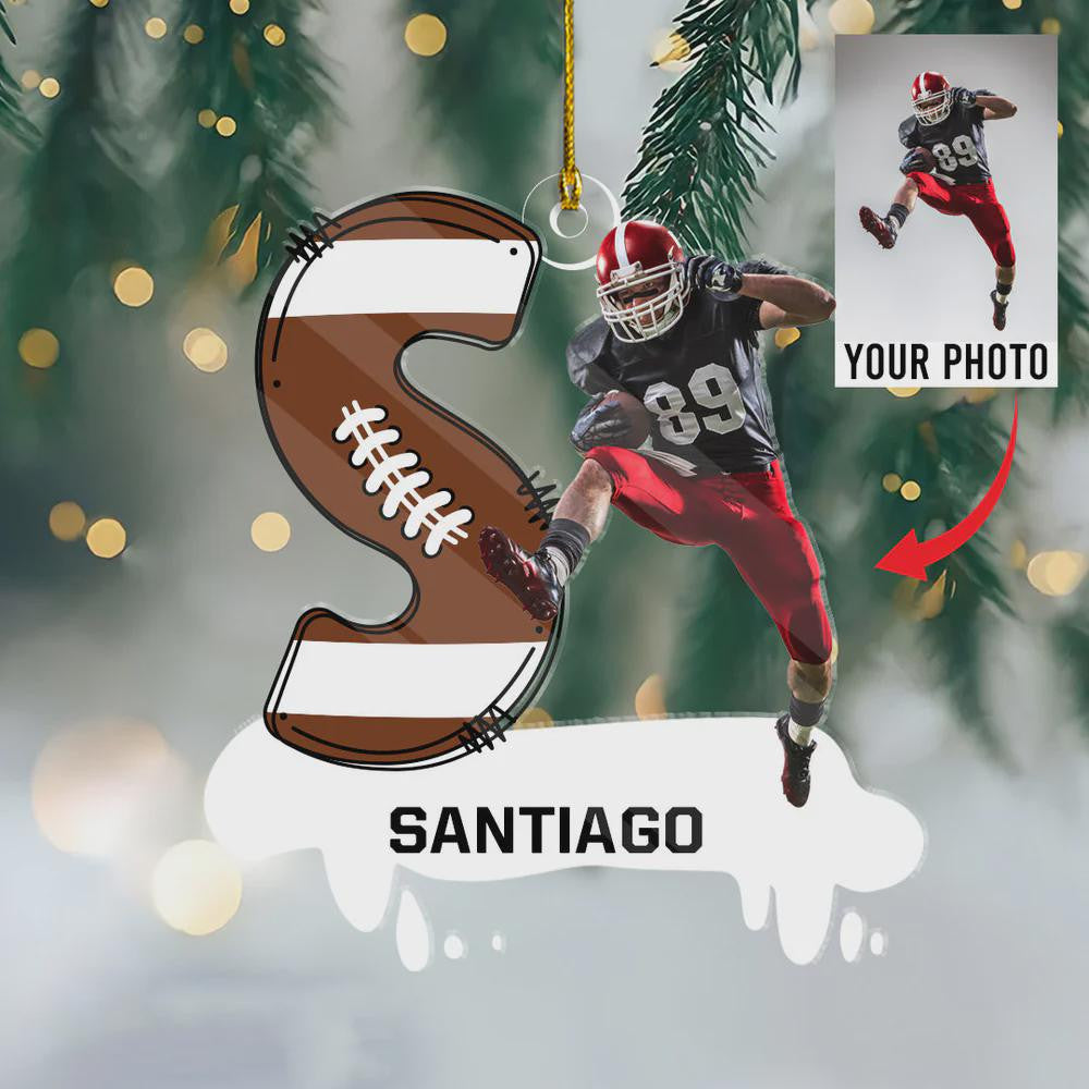 American Football Acrylic Ornament Custom Photo And Name Gift For Football Lovers, Football Christmas Ornament, Sport Player,Football Player