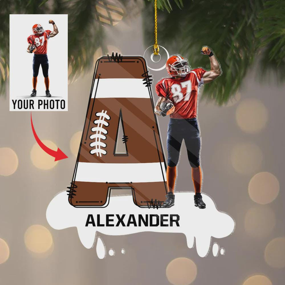 American Football Acrylic Ornament Custom Photo And Name Gift For Football Lovers, Football Christmas Ornament, Sport Player,Football Player