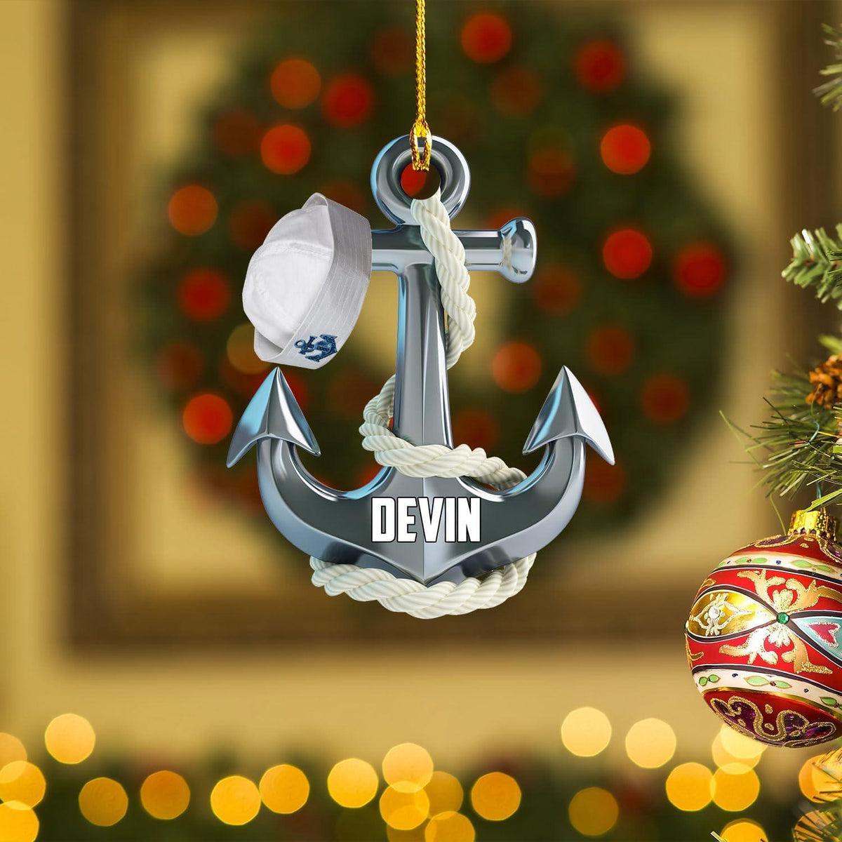 Personalized Sailor Photo Christmas Ornaments, Sailor Uniform Ornament, Sailboat Ornament Anchor Sailing Ornament Sailboat Ornament