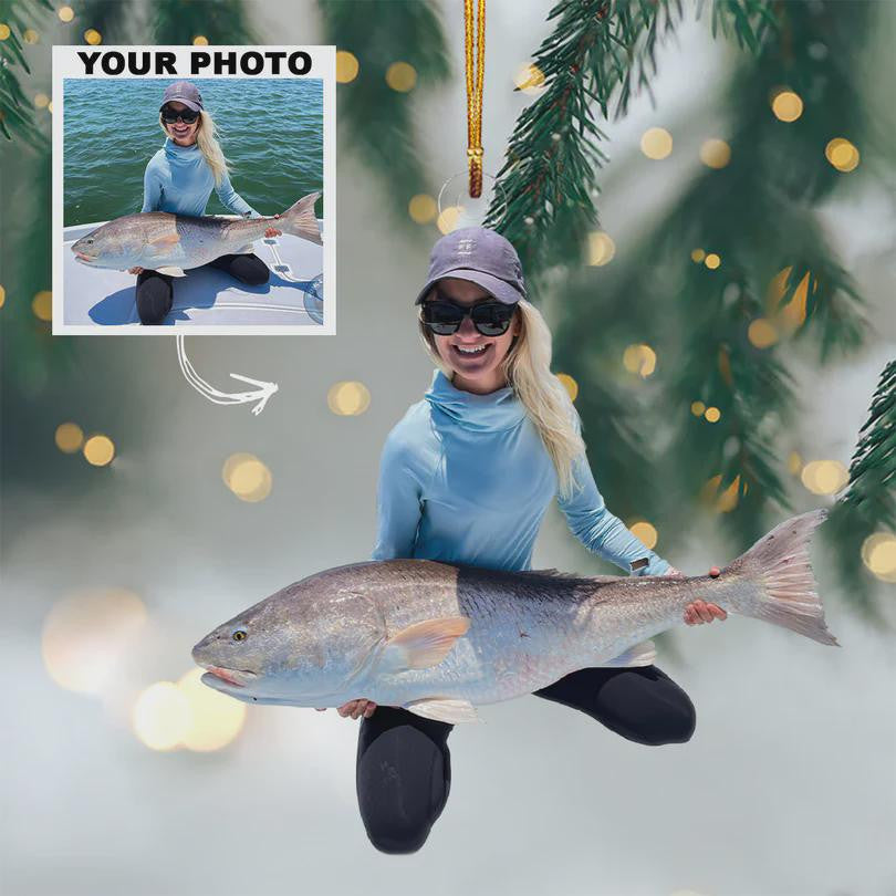 Personalized Photo Acrylic Fishing Ornament, Christmas Gift for Fishing Enthusiasts, Friends, and Family, Christmas Tree Decor,Gift For Team