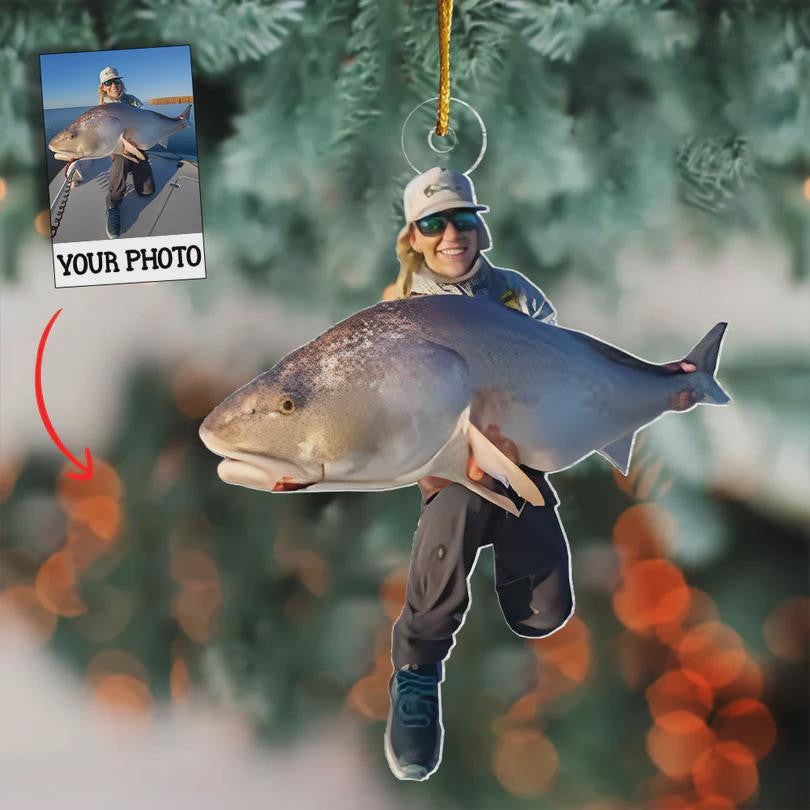 Personalized Photo Acrylic Fishing Ornament, Christmas Gift for Fishing Enthusiasts, Friends, and Family, Christmas Tree Decor,Gift For Team