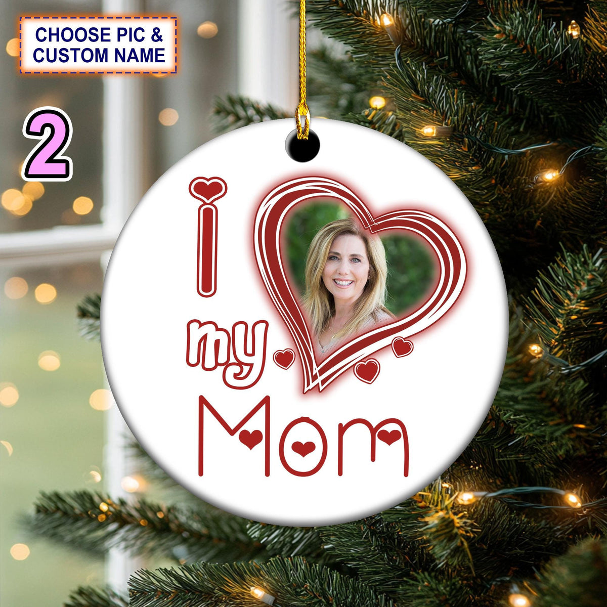 Custom Text And Photo I Love My Boyfriend/ Mom/ Dad Christmas Ornament, Christmas Tree Hanging Decor, Flat 2D Ornament, Ceramic Ornament