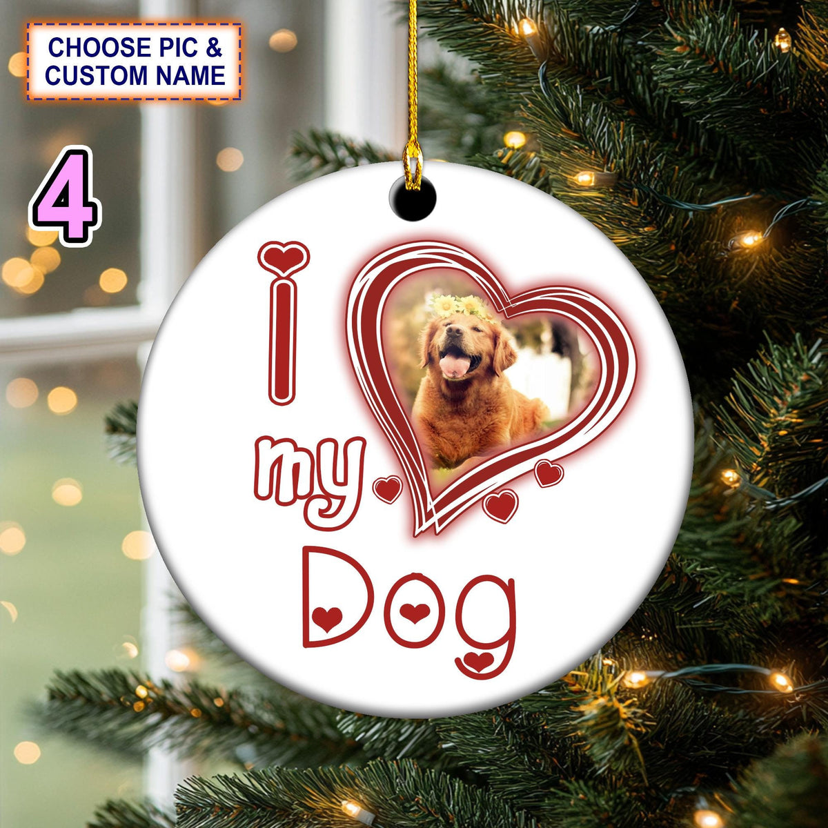 Custom Text And Photo I Love My Boyfriend/ Mom/ Dad Christmas Ornament, Christmas Tree Hanging Decor, Flat 2D Ornament, Ceramic Ornament