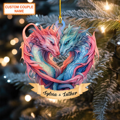 Custom Couple Name Couple Dragon Christmas Ornament, Christmas Tree Hanging Decor, Flat 2D Ornament Acrylic, Dragon Lover Gift