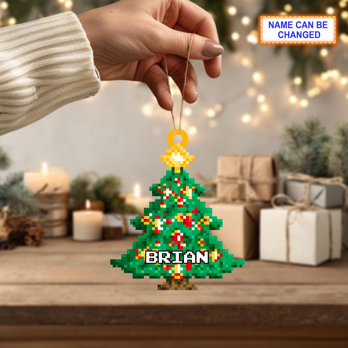 Custom Name Pixel Christmas Tree Personalized Ornament, Christmas Tree Hanging Decor, 2D Flat Acrylic Christmas Ornament Holiday Gift Set