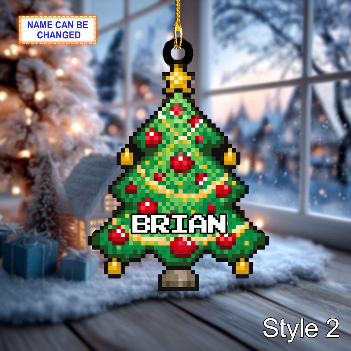 Custom Name Pixel Christmas Tree Personalized Ornament, Christmas Tree Hanging Decor, 2D Flat Acrylic Christmas Ornament Holiday Gift Set