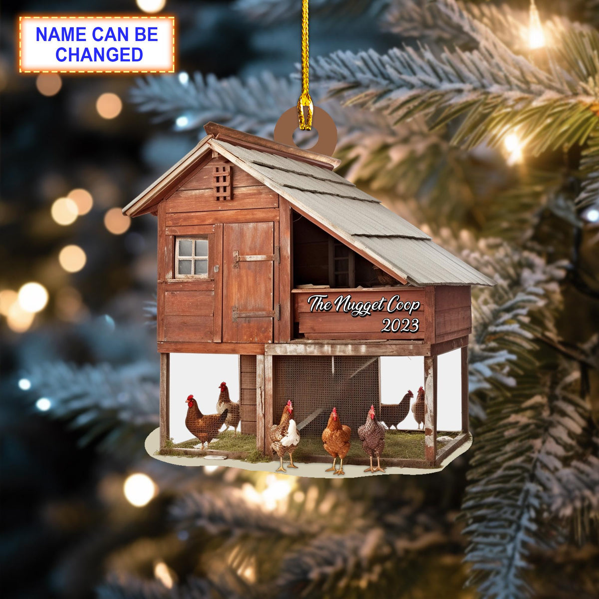 Custom Name Farmhouse Chicken Personalized Ornament, Christmas Tree Hanging Decor, Christmas Ornament, Flat 2D Ornament Acrylic
